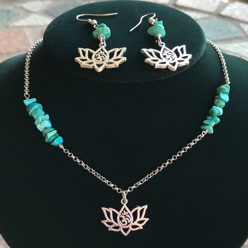 Handmade Boho turquoise om sign lotus flower set - Picture 1 of 9